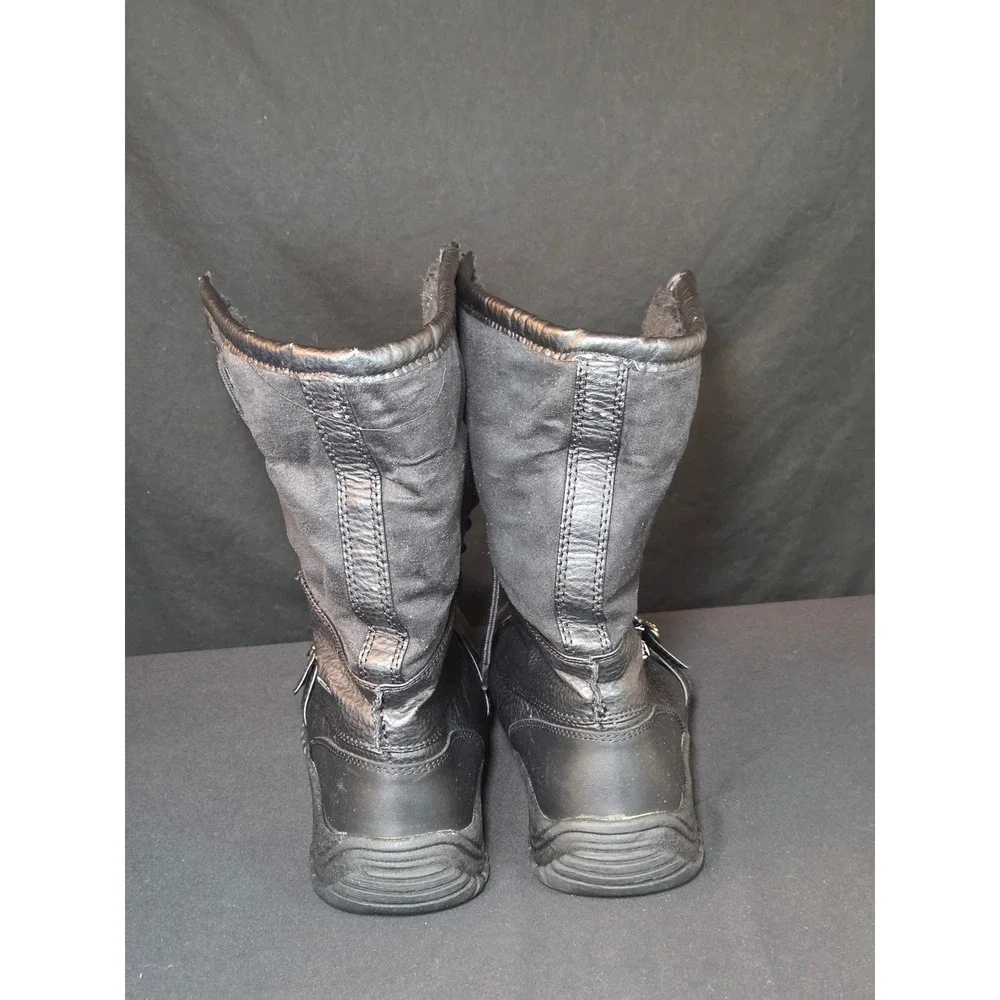 Apple Bottoms Womens Black Leather Faux Fur Lined Winter Boot Rhinestone Size 11